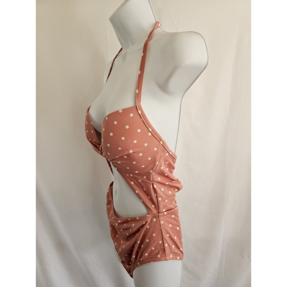 Shade & Shore Swimsuit Womens Pink Polka Dot One Piece Bathing Suit Size 36C - Picture 2 of 8